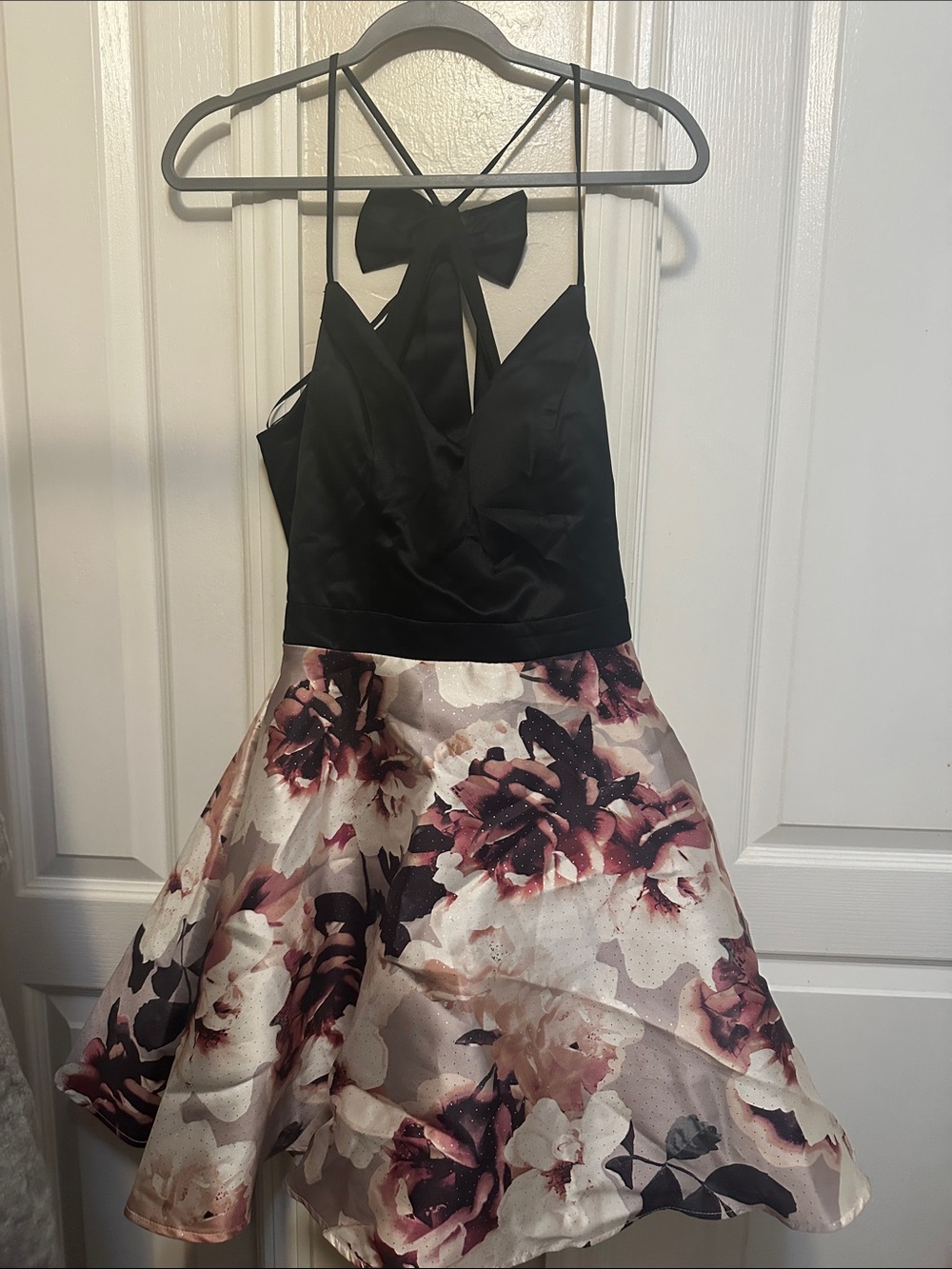 City Studio Black Bodice Floral Party Dress with Bow